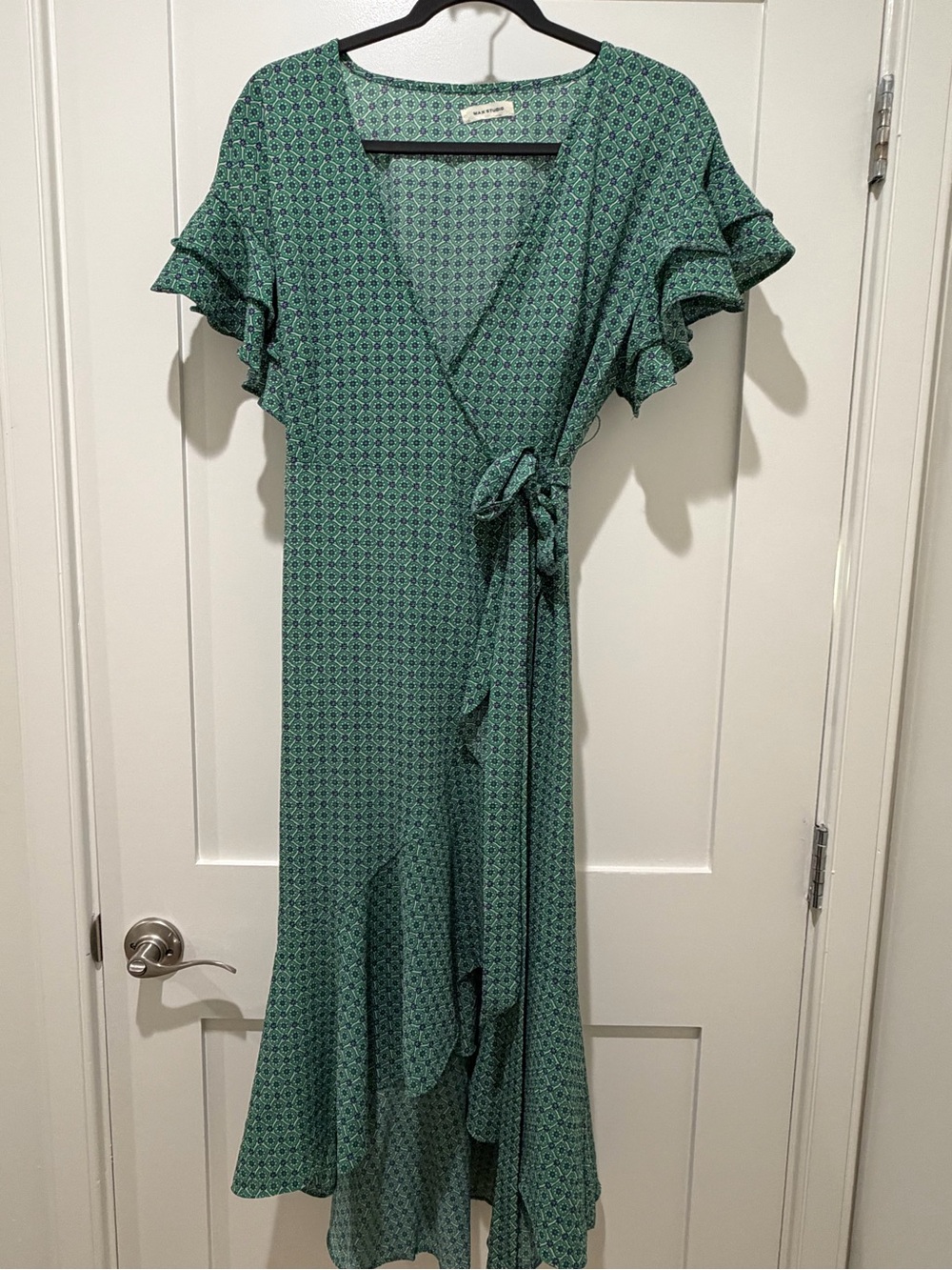 Max Studio Green Printed Asymmetrical Wrap Dress